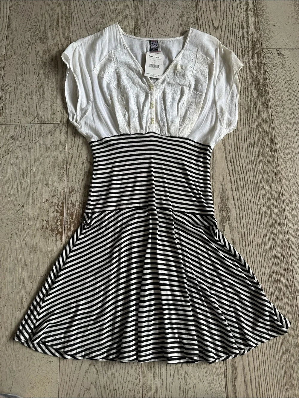 Free People White Top with Black & White Striped Vintage Y2K Midi Dress